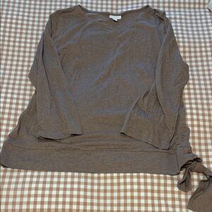 Pure Jill J. Jill  Lightweight Brown Tie-Hem Long Sleeve Top